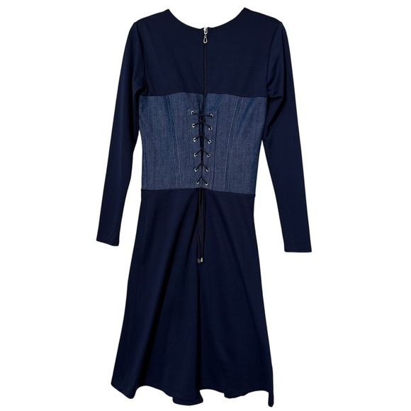 Teyxo Denim Panel Corset Dress M | Gothic Fit & Flare - Picture 3 of 7